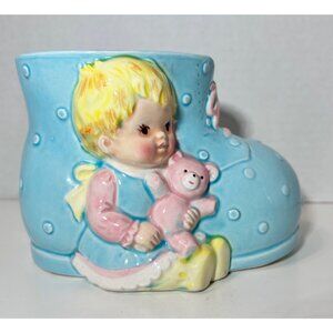 Vintage McCoy Japan Ceramic Baby Boot Planter Baby Shower Gift Vase